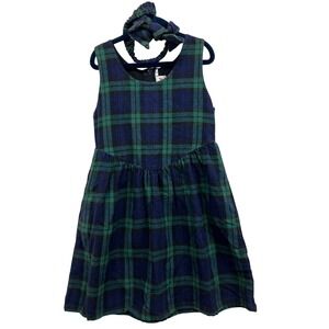 VTG 90s Storybook Heirlooms Tartan Plaid Pinafore Jumper Dress Sz 5 USA Headband